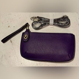 Joy Elegant Purple Leather Wristlet Crossbody